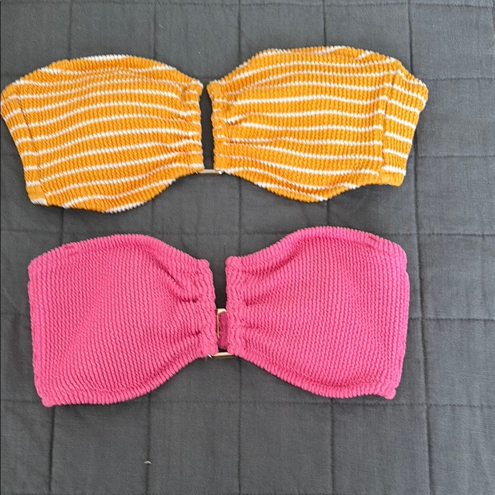 Strapless Bandeau Tops - Yellow Stripe & Hot Pink